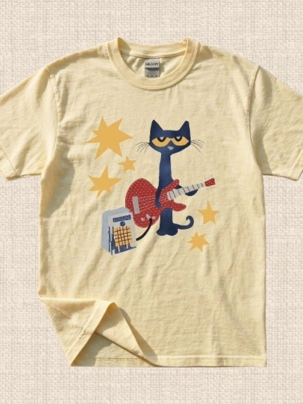 Gildan Yellow Pete The Cat Playing Guitar Graphic Tee